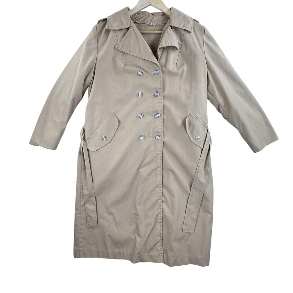 Vintage Sears Trench Coat Womens 13/14 Tan Double Breasted Belted Made USA ILGWU